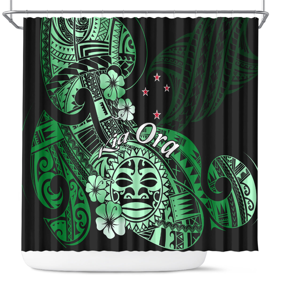 Aotearoa Kia Ora New Zealand Ta Moko Green Version Shower Curtain LT01 Green - Polynesian Pride