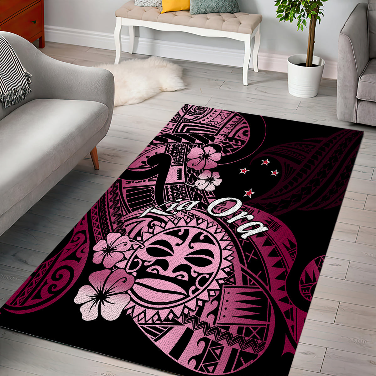 Aotearoa Kia Ora New Zealand Ta Moko Pink Version Area Rug LT01 - Polynesian Pride
