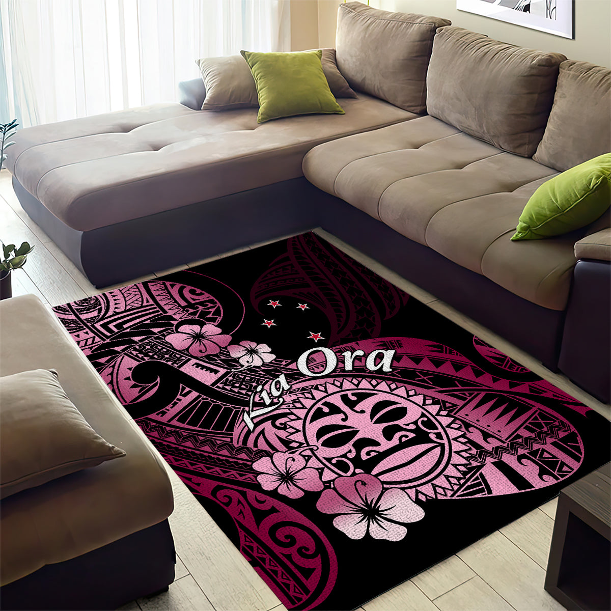 Aotearoa Kia Ora New Zealand Ta Moko Pink Version Area Rug LT01 - Polynesian Pride
