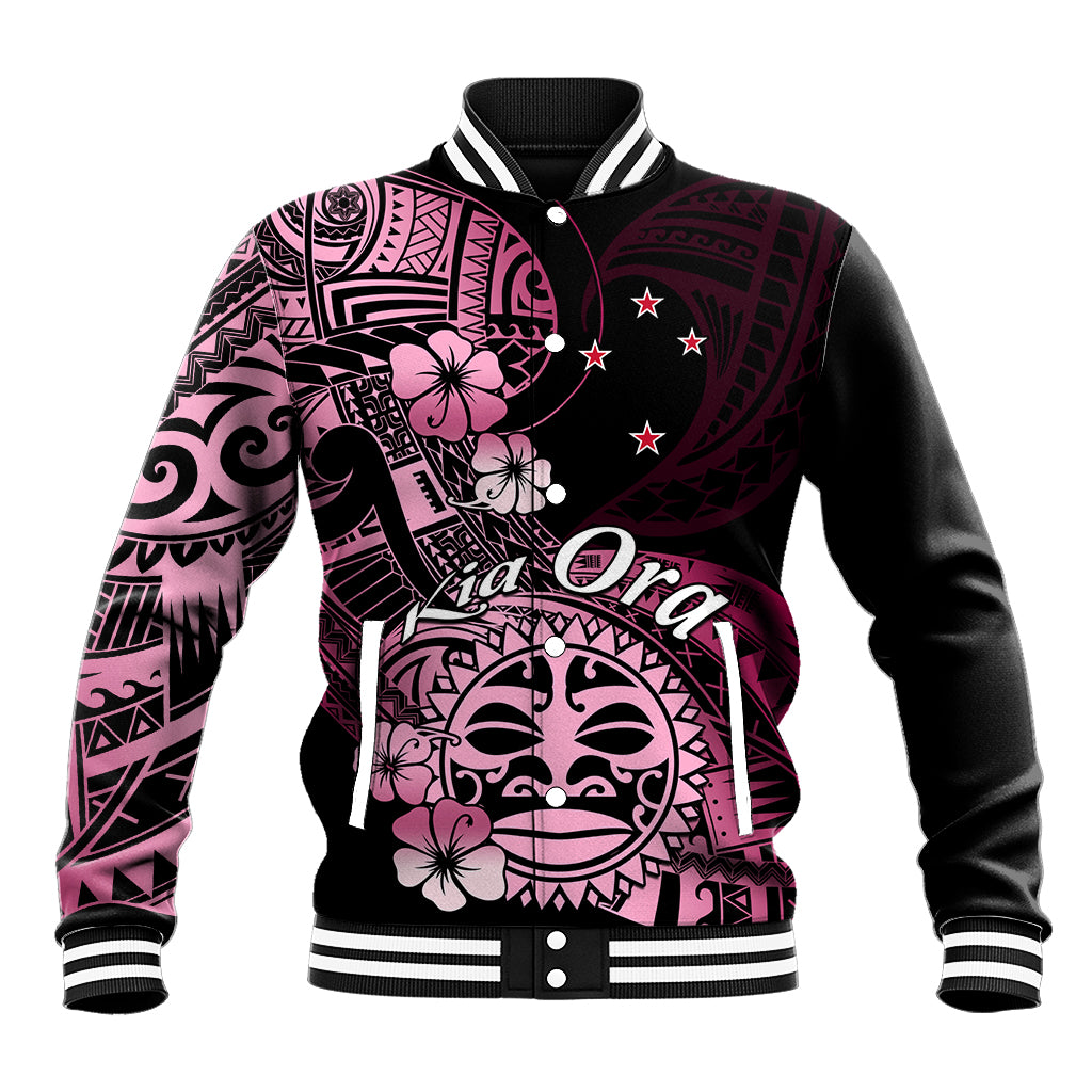 Aotearoa Kia Ora New Zealand Ta Moko Pink Version Baseball Jacket LT01 Unisex Pink - Polynesian Pride