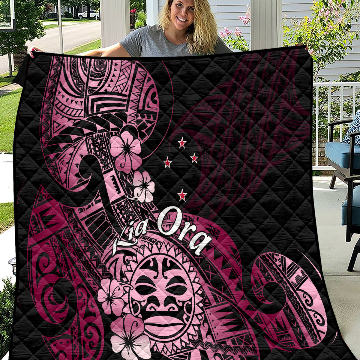 Aotearoa Kia Ora New Zealand Ta Moko Pink Version Quilt LT01 Pink - Polynesian Pride