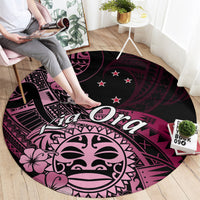 Aotearoa Kia Ora New Zealand Ta Moko Pink Version Round Carpet LT01 - Polynesian Pride