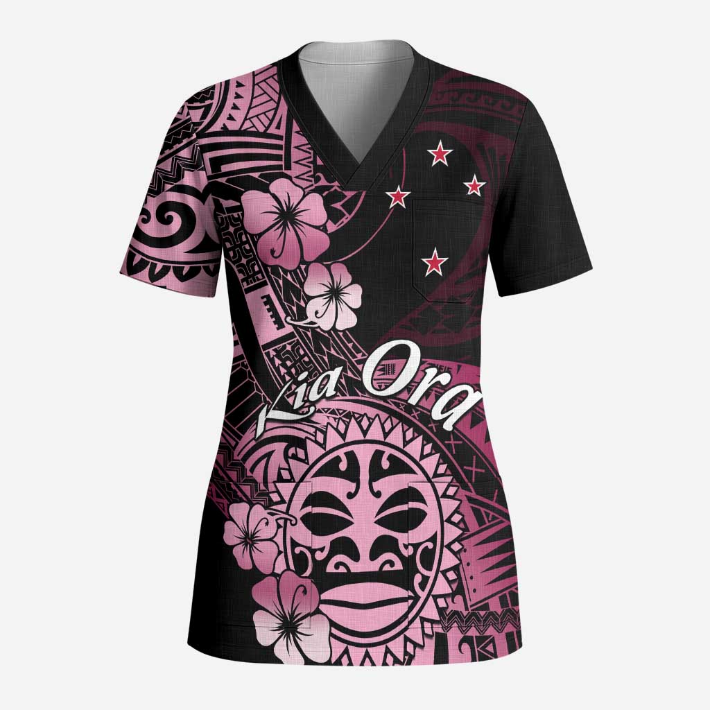Aotearoa Kia Ora New Zealand Ta Moko Pink Version Scrub Top LT01 Adult Pink - Polynesian Pride