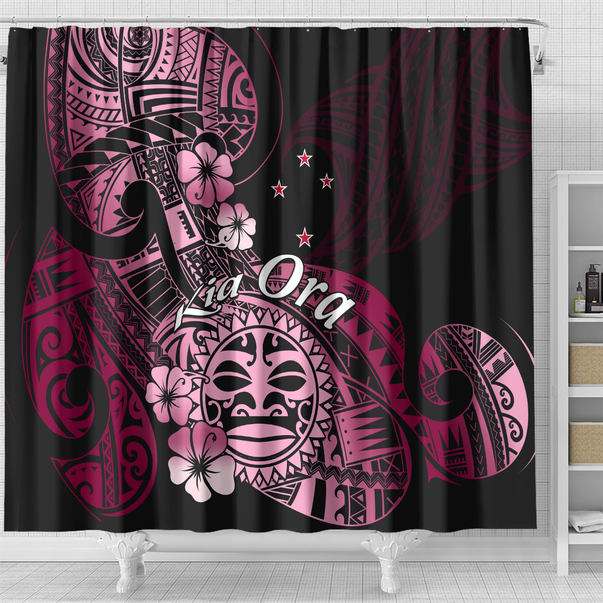 Aotearoa Kia Ora New Zealand Ta Moko Pink Version Shower Curtain LT01 - Polynesian Pride