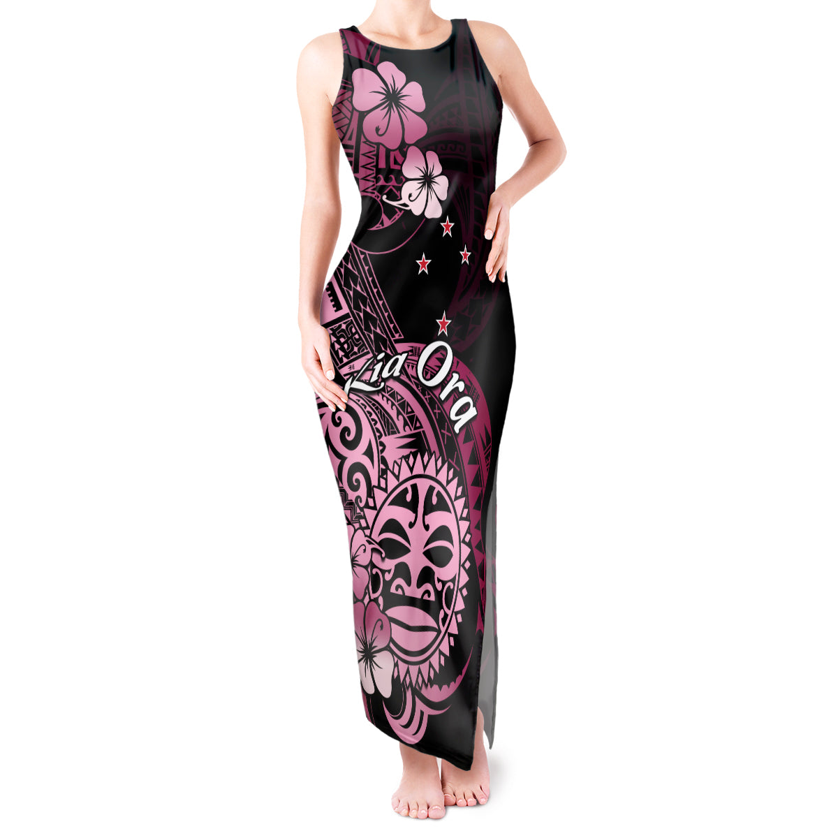 Aotearoa Kia Ora New Zealand Ta Moko Pink Version Tank Maxi Dress LT01 Women Pink - Polynesian Pride