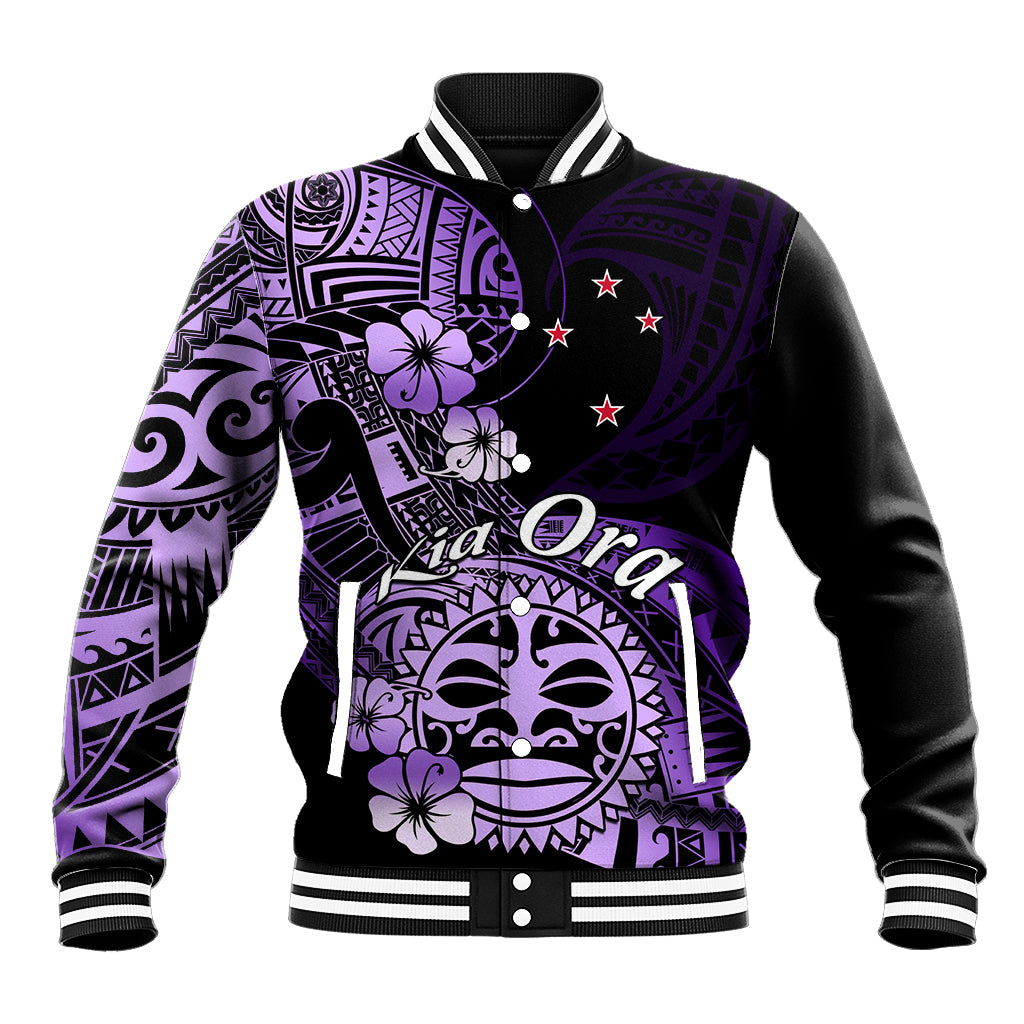 Aotearoa Kia Ora New Zealand Ta Moko Purple Version Baseball Jacket LT01 Unisex Purple - Polynesian Pride