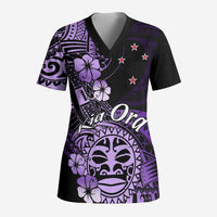 Aotearoa Kia Ora New Zealand Ta Moko Purple Version Scrub Top LT01 Adult Purple - Polynesian Pride