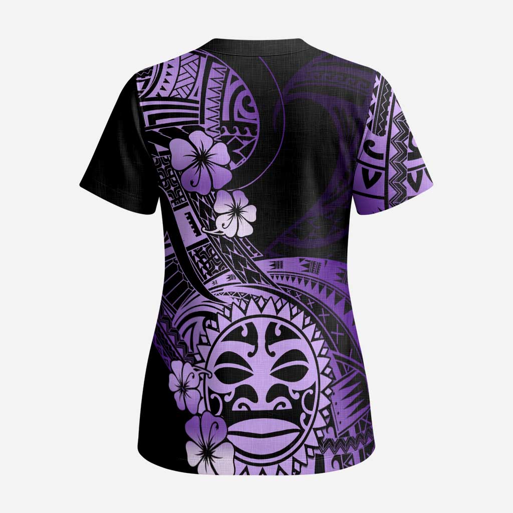 Aotearoa Kia Ora New Zealand Ta Moko Purple Version Scrub Top LT01 - Polynesian Pride