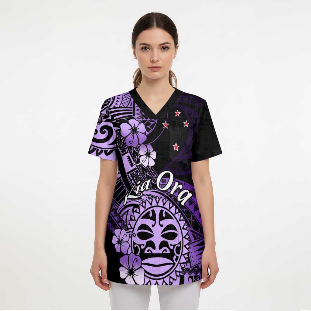 Aotearoa Kia Ora New Zealand Ta Moko Purple Version Scrub Top LT01 - Polynesian Pride