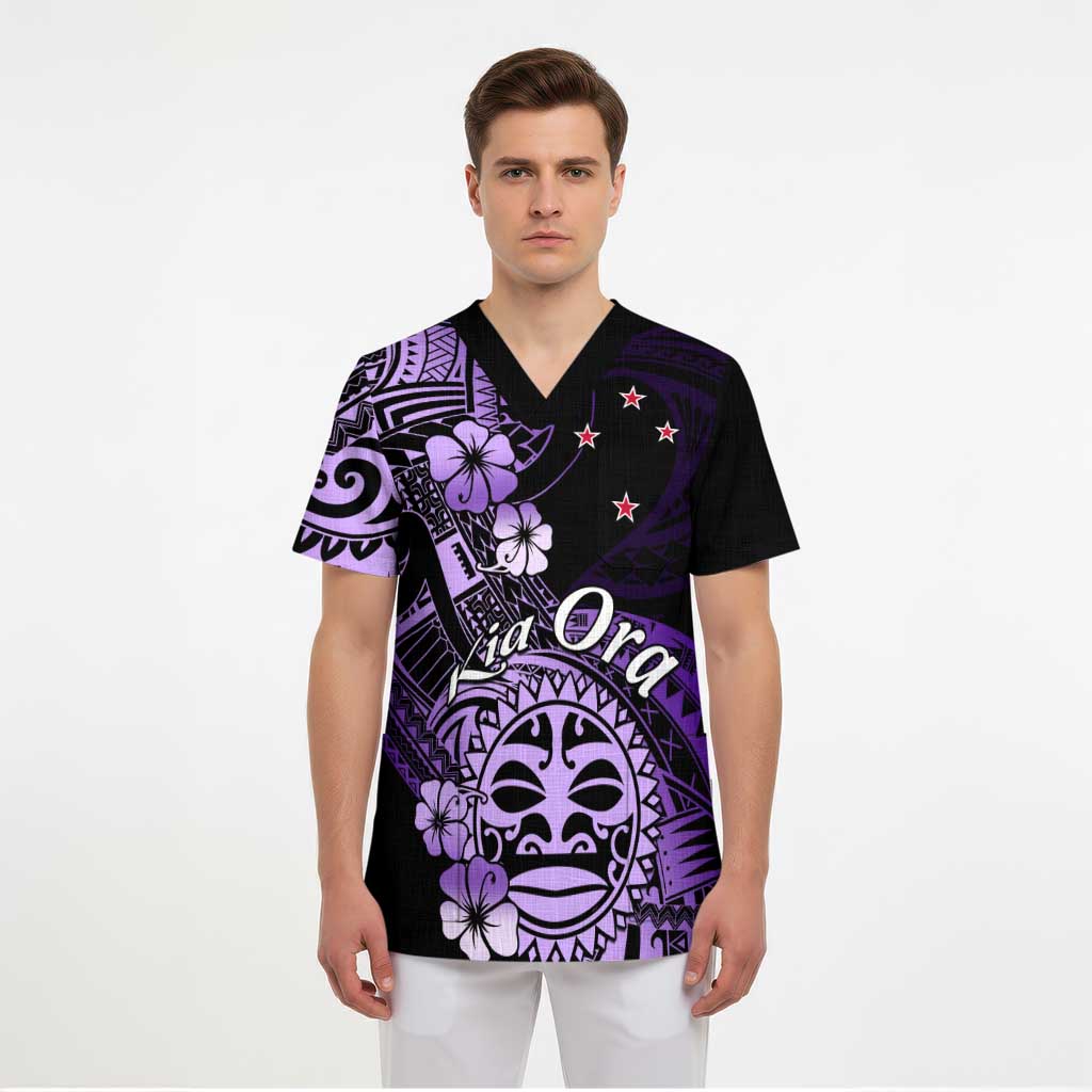 Aotearoa Kia Ora New Zealand Ta Moko Purple Version Scrub Top LT01 - Polynesian Pride