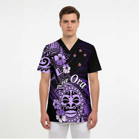 Aotearoa Kia Ora New Zealand Ta Moko Purple Version Scrub Top LT01 - Polynesian Pride