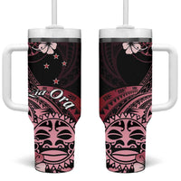 Aotearoa Kia Ora New Zealand Ta Moko Red Version Tumbler With Handle LT01 One Size: 40 oz Red - Polynesian Pride