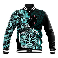Aotearoa Kia Ora New Zealand Ta Moko Turquoise Version Baseball Jacket LT01 Unisex Turquoise - Polynesian Pride