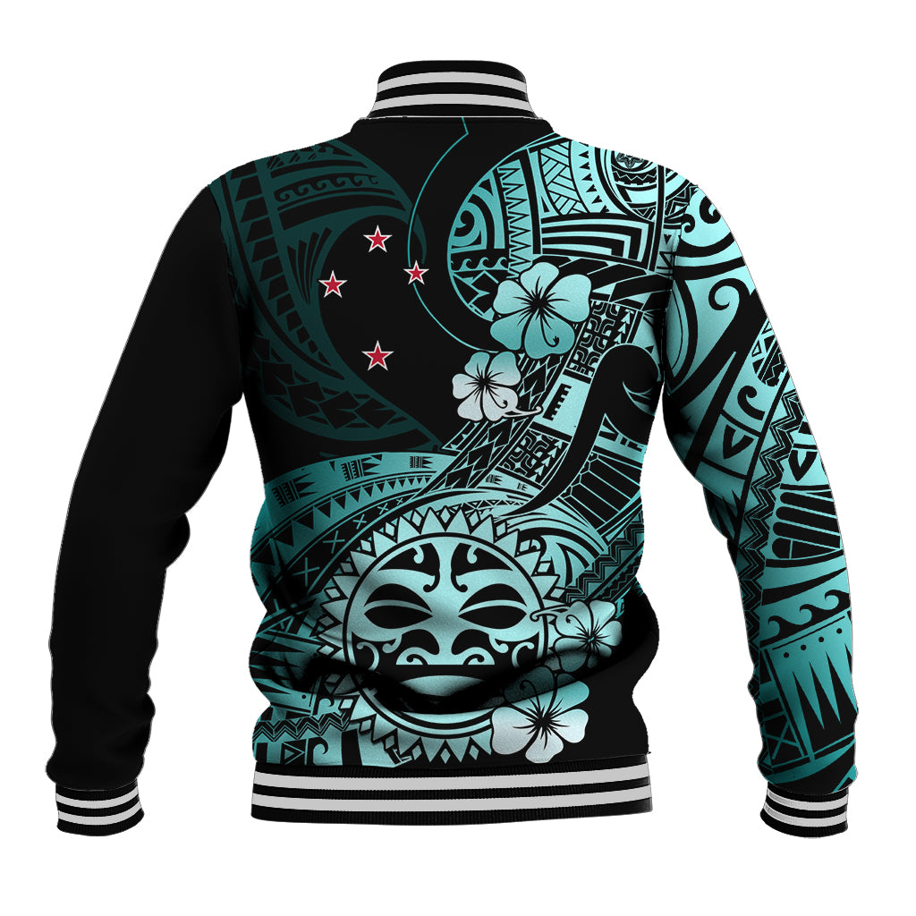 Aotearoa Kia Ora New Zealand Ta Moko Turquoise Version Baseball Jacket LT01 - Polynesian Pride