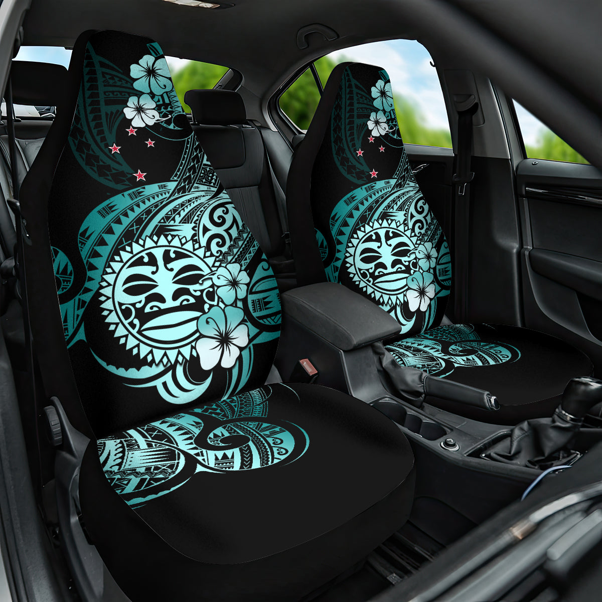 Aotearoa Kia Ora New Zealand Ta Moko Turquoise Version Car Seat Cover LT01 One Size Turquoise - Polynesian Pride