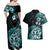 Aotearoa Kia Ora New Zealand Ta Moko Turquoise Version Couples Matching Off Shoulder Maxi Dress and Hawaiian Shirt LT01 - Polynesian Pride