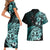 Aotearoa Kia Ora New Zealand Ta Moko Turquoise Version Couples Matching Short Sleeve Bodycon Dress and Hawaiian Shirt LT01 - Polynesian Pride