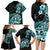 Aotearoa Kia Ora New Zealand Ta Moko Turquoise Version Family Matching Long Sleeve Bodycon Dress and Hawaiian Shirt LT01 - Polynesian Pride