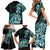 Aotearoa Kia Ora New Zealand Ta Moko Turquoise Version Family Matching Short Sleeve Bodycon Dress and Hawaiian Shirt LT01 - Polynesian Pride