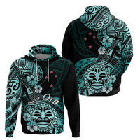 Aotearoa Kia Ora New Zealand Ta Moko Turquoise Version Hoodie LT01 - Polynesian Pride