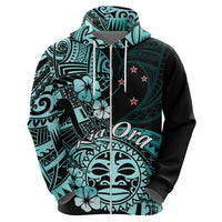 Aotearoa Kia Ora New Zealand Ta Moko Turquoise Version Hoodie LT01 - Polynesian Pride