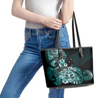 Aotearoa Kia Ora New Zealand Ta Moko Turquoise Version Leather Tote Bag LT01 - Polynesian Pride