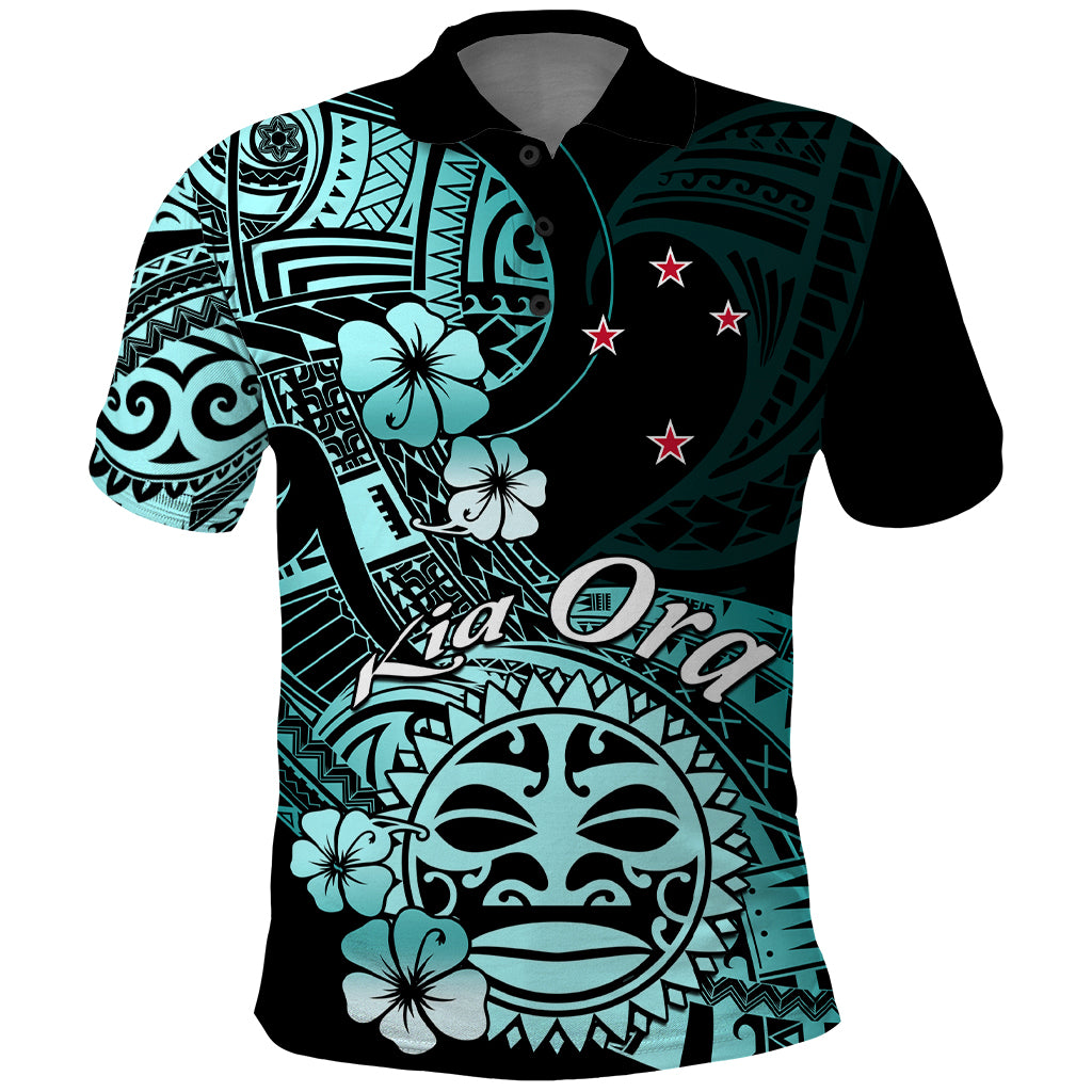 Aotearoa Kia Ora New Zealand Ta Moko Turquoise Version Polo Shirt LT01 Turquoise - Polynesian Pride