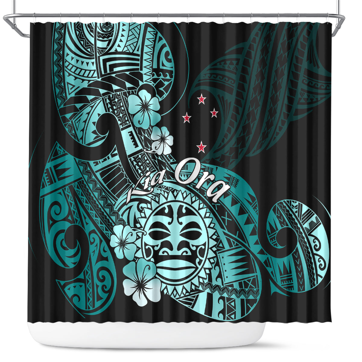 Aotearoa Kia Ora New Zealand Ta Moko Turquoise Version Shower Curtain LT01 Turquoise - Polynesian Pride