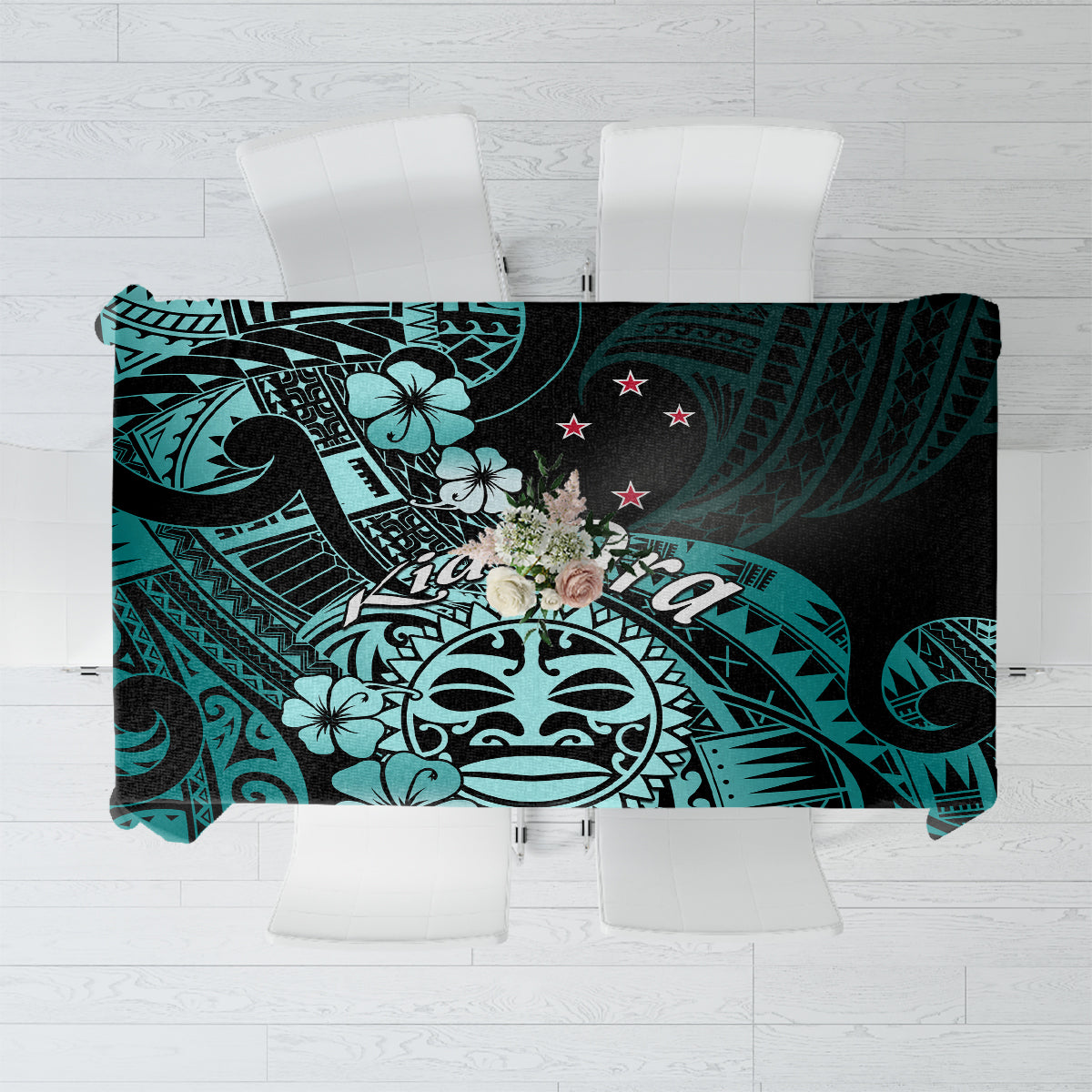 Aotearoa Kia Ora New Zealand Ta Moko Turquoise Version Tablecloth LT01 Turquoise - Polynesian Pride