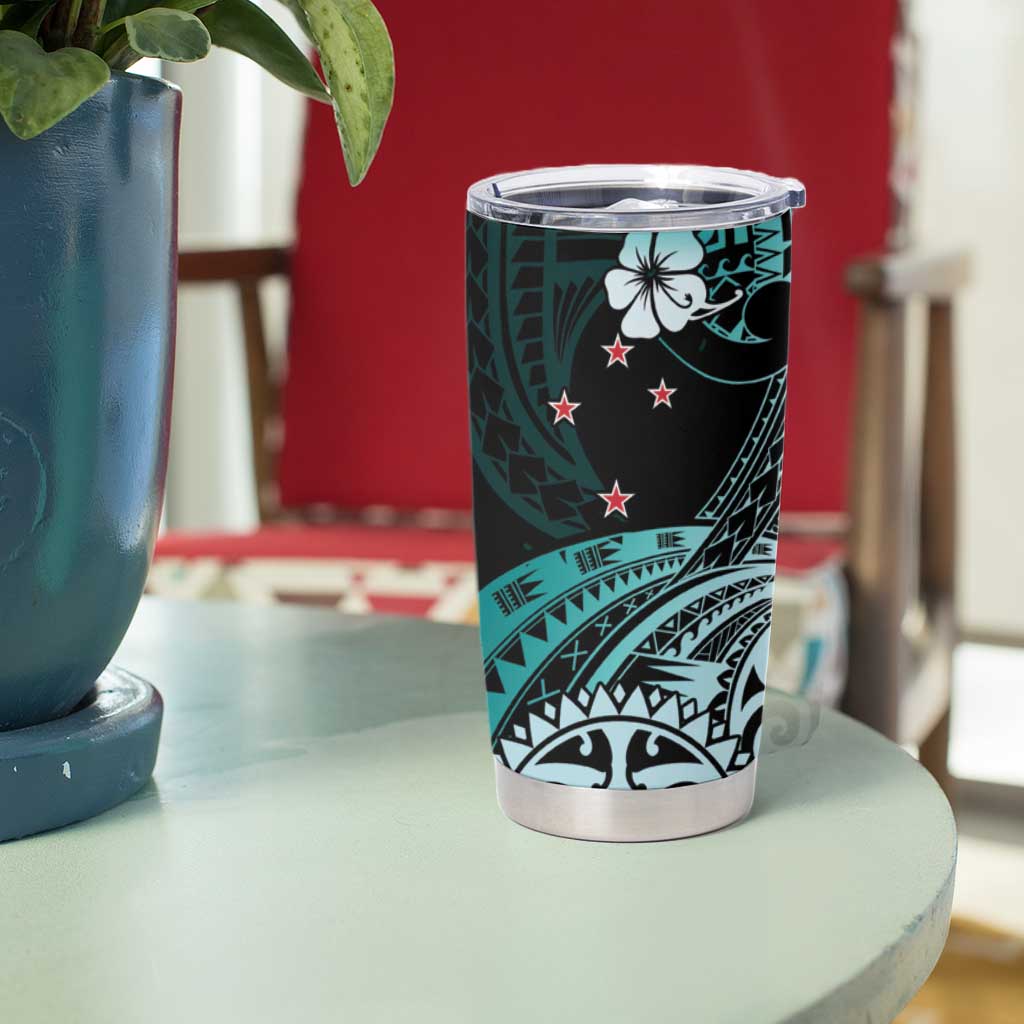 Aotearoa Kia Ora New Zealand Ta Moko Turquoise Version Tumbler Cup LT01 - Polynesian Pride
