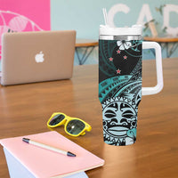 Aotearoa Kia Ora New Zealand Ta Moko Turquoise Version Tumbler With Handle LT01 - Polynesian Pride