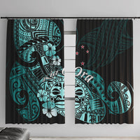 Aotearoa Kia Ora New Zealand Ta Moko Turquoise Version Window Curtain LT01 With Hooks Turquoise - Polynesian Pride