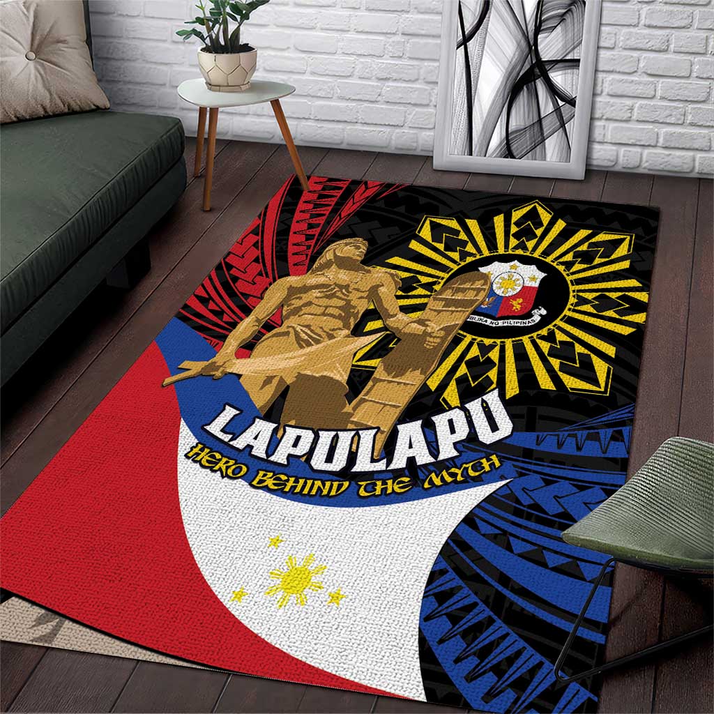 Lapulapu The First Filipino Hero Area Rug Polynesian Pattern LT01 Black - Polynesian Pride