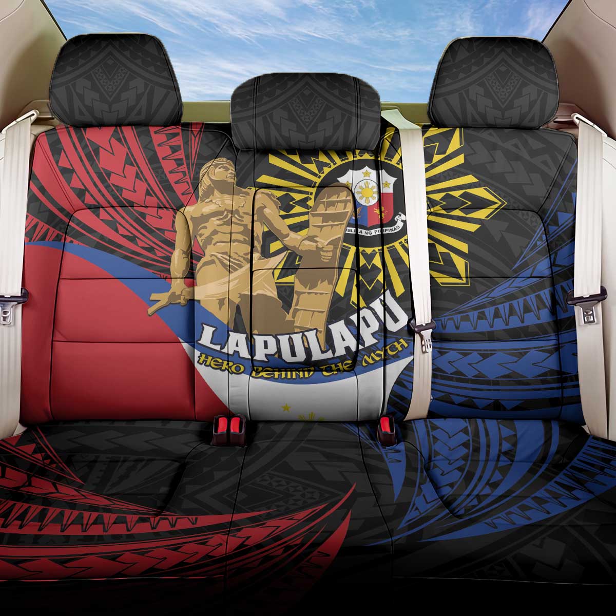 Lapulapu The First Filipino Hero Back Car Seat Cover Polynesian Pattern LT01 One Size Black - Polynesian Pride