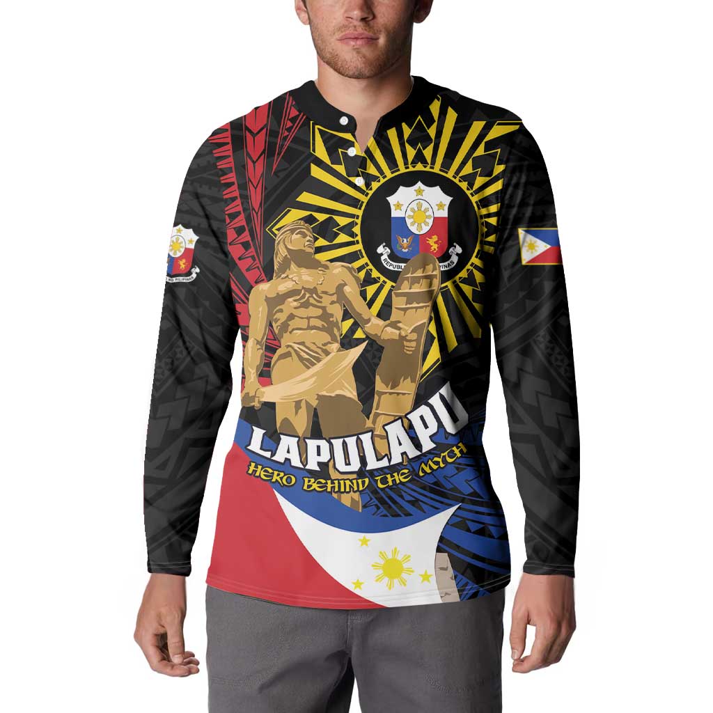 Personalized Lapulapu The First Filipino Hero Button Sweatshirt Polynesian Pattern LT01 - Polynesian Pride