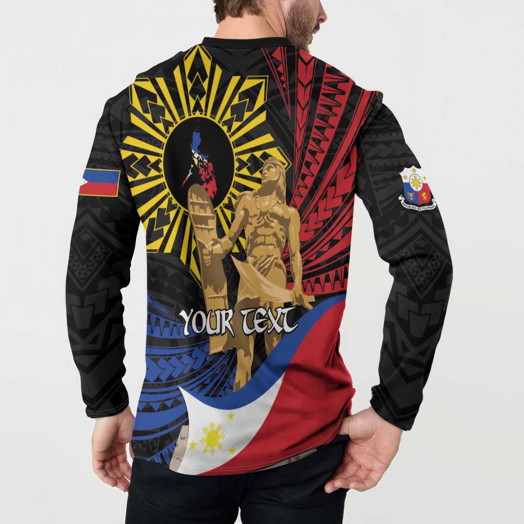 Personalized Lapulapu The First Filipino Hero Button Sweatshirt Polynesian Pattern LT01 - Polynesian Pride