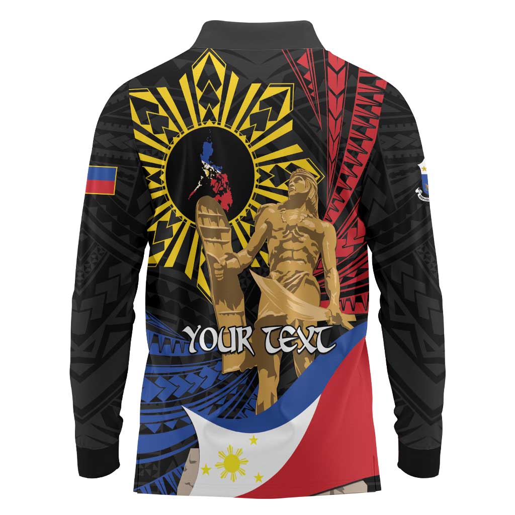 Personalized Lapulapu The First Filipino Hero Long Sleeve Polo Shirt Polynesian Pattern LT01 - Polynesian Pride