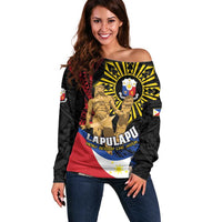 Personalized Lapulapu The First Filipino Hero Off Shoulder Sweater Polynesian Pattern LT01 Women Black - Polynesian Pride