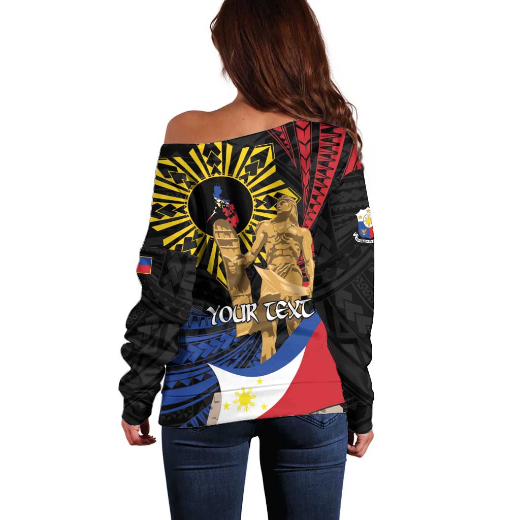 Personalized Lapulapu The First Filipino Hero Off Shoulder Sweater Polynesian Pattern LT01 - Polynesian Pride