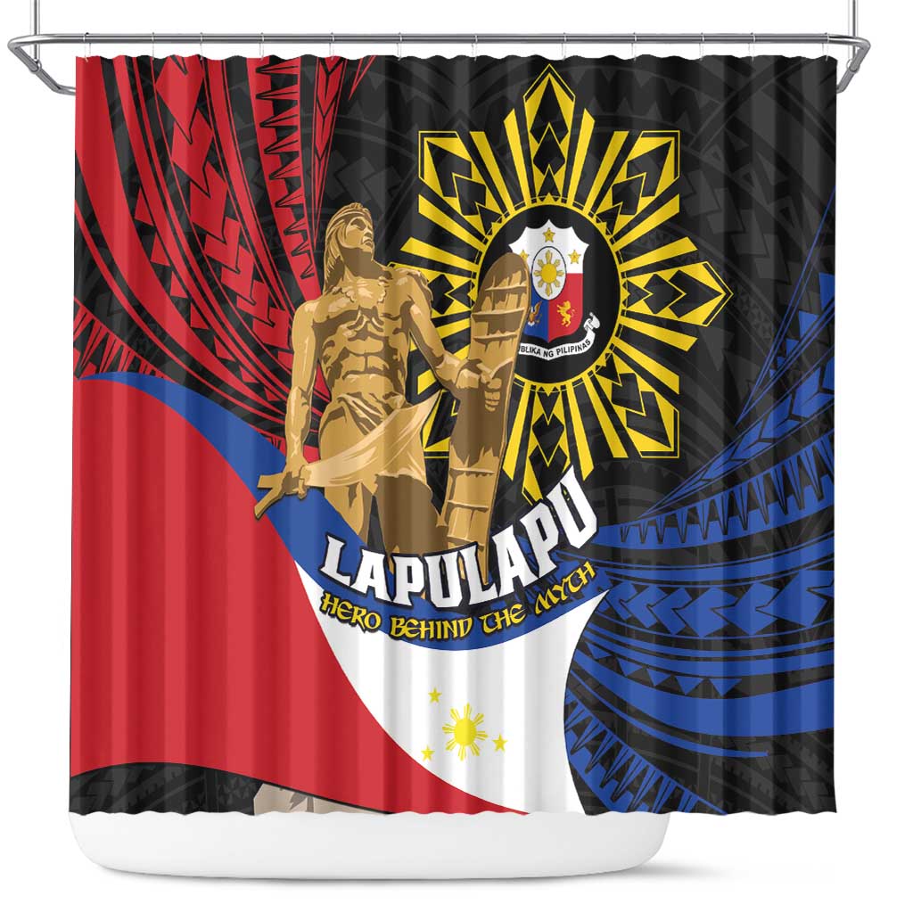 Lapulapu The First Filipino Hero Shower Curtain Polynesian Pattern LT01 Black - Polynesian Pride