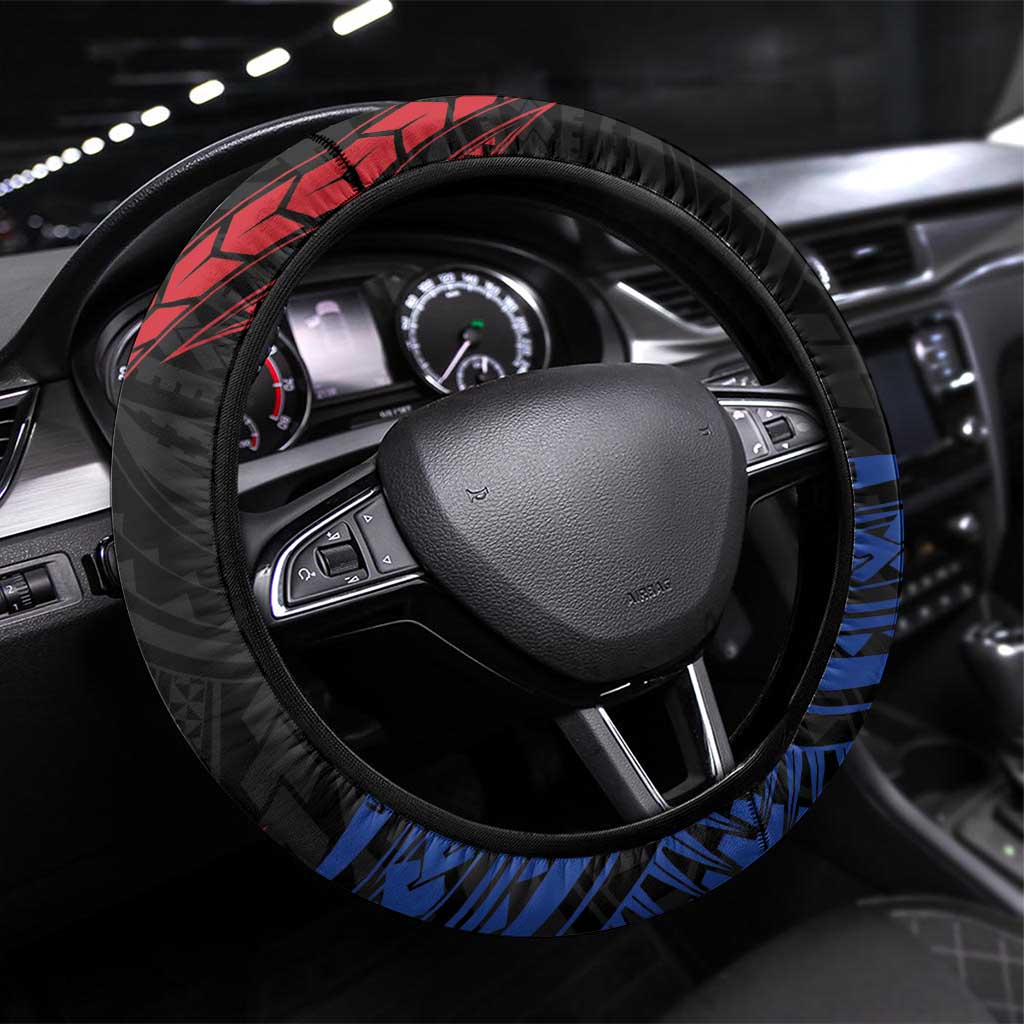 Lapulapu The First Filipino Hero Steering Wheel Cover Polynesian Pattern LT01 Universal Fit Black - Polynesian Pride