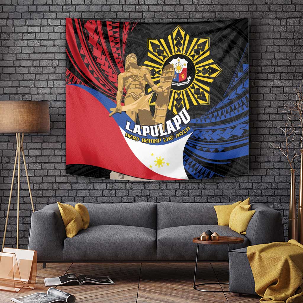 Lapulapu The First Filipino Hero Tapestry Polynesian Pattern LT01 Black - Polynesian Pride