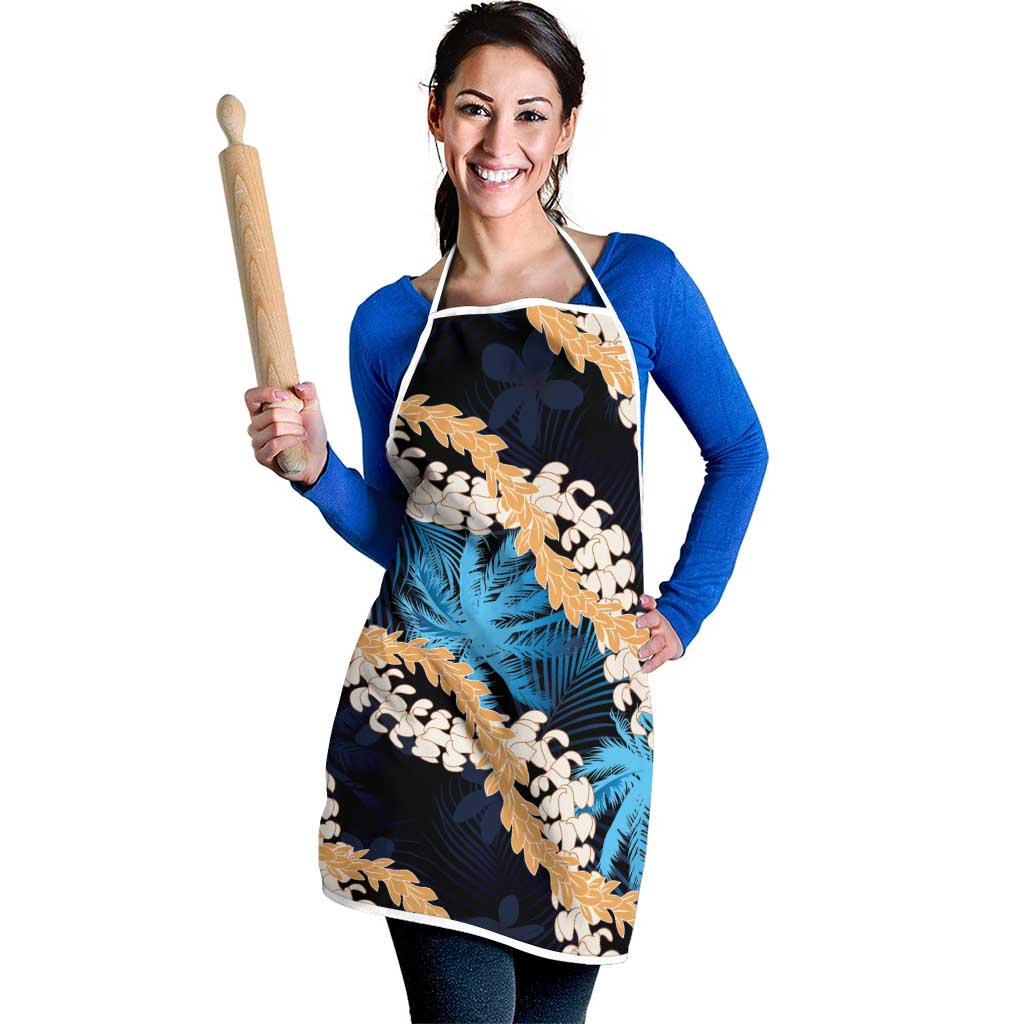 Puakenikeni Maile Lei Apron Frangipani Blue Tropical Leaves LT01 - Polynesian Pride