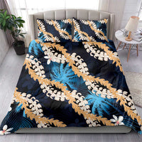 Puakenikeni Maile Lei Bedding Set Frangipani Blue Tropical Leaves LT01 - Polynesian Pride