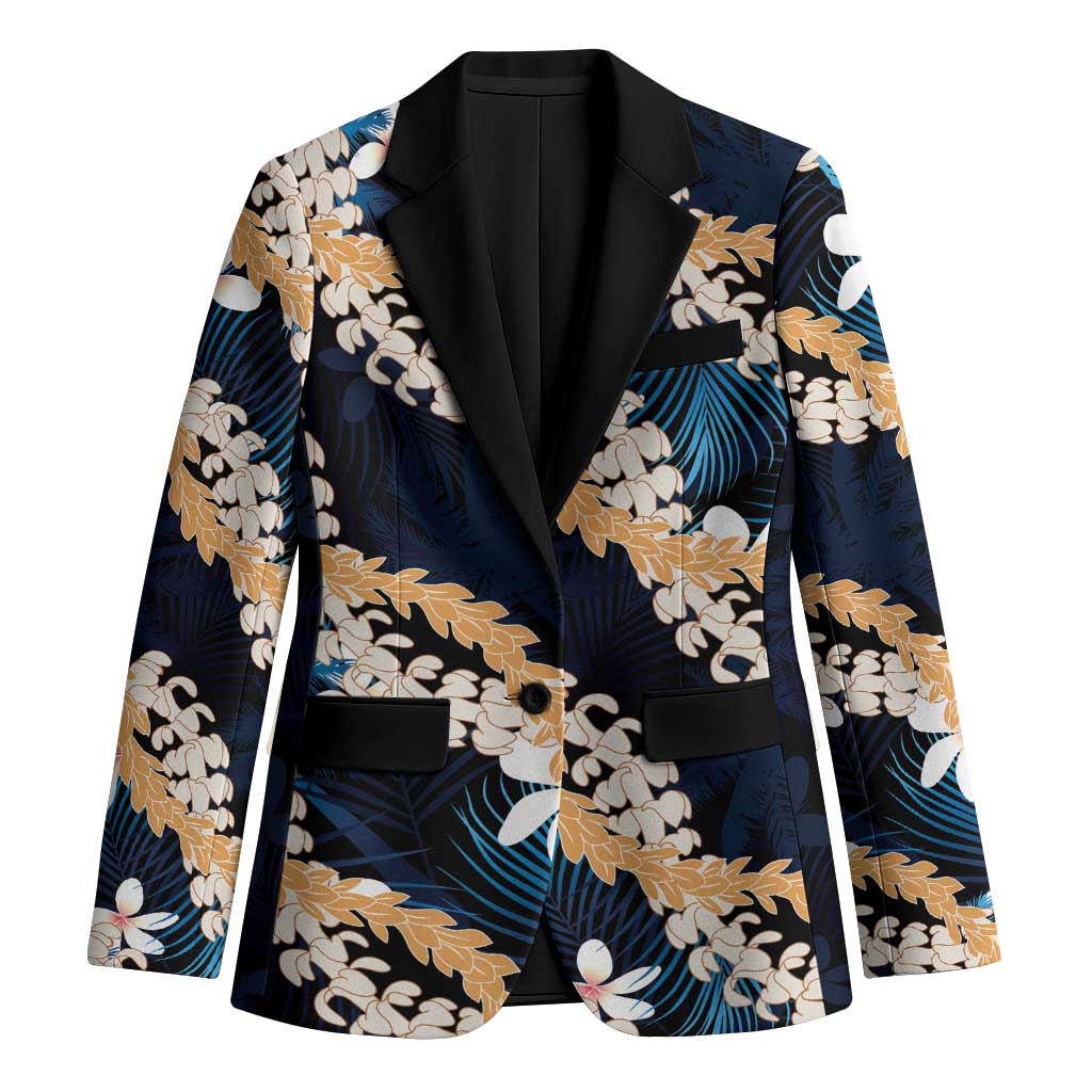Puakenikeni Maile Lei Blazer Frangipani Blue Tropical Leaves LT01 Unisex Blue - Polynesian Pride