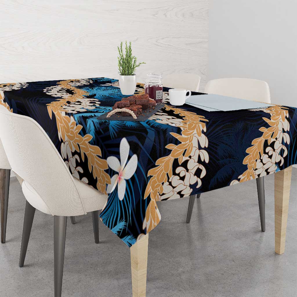 Puakenikeni Maile Lei Tablecloth Frangipani Blue Tropical Leaves LT01 - Polynesian Pride