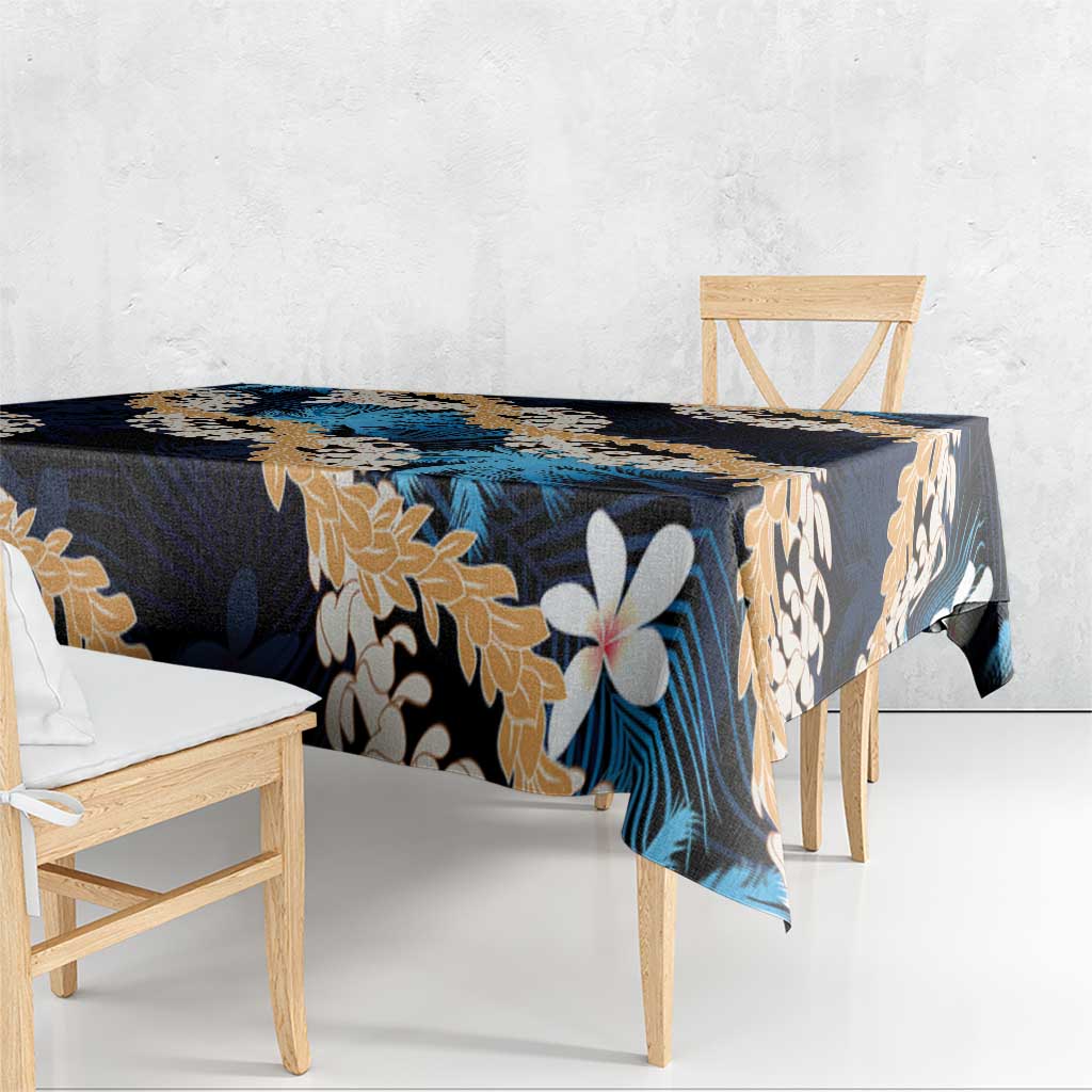 Puakenikeni Maile Lei Tablecloth Frangipani Blue Tropical Leaves LT01 - Polynesian Pride