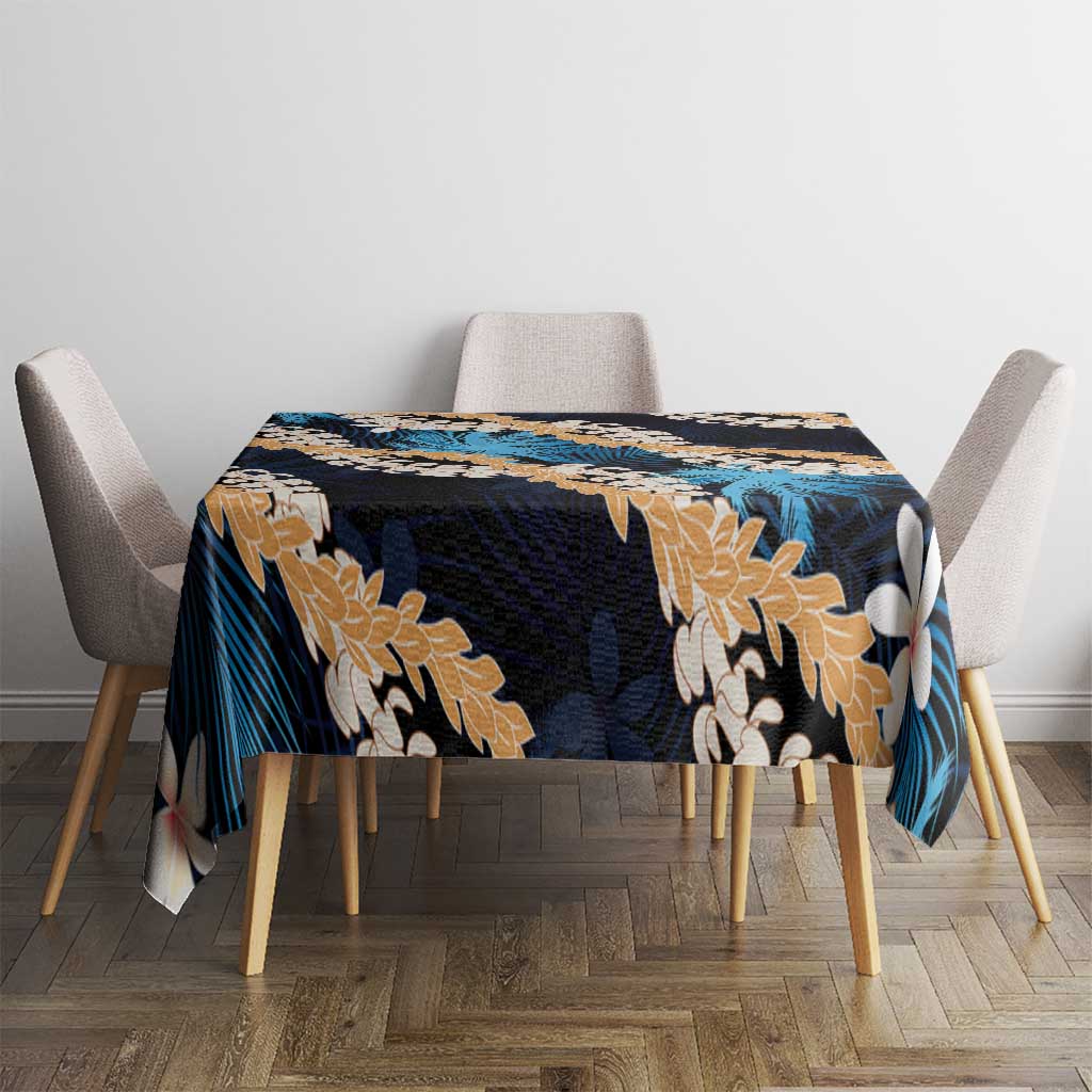 Puakenikeni Maile Lei Tablecloth Frangipani Blue Tropical Leaves LT01 - Polynesian Pride