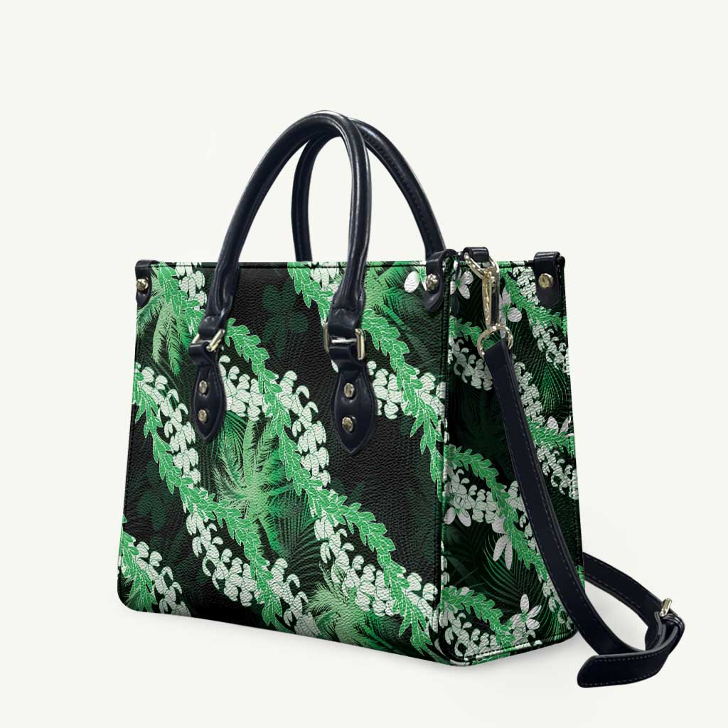 Puakenikeni Maile Lei Leather Bag Frangipani Green Tropical Leaves LT01 Green - Polynesian Pride