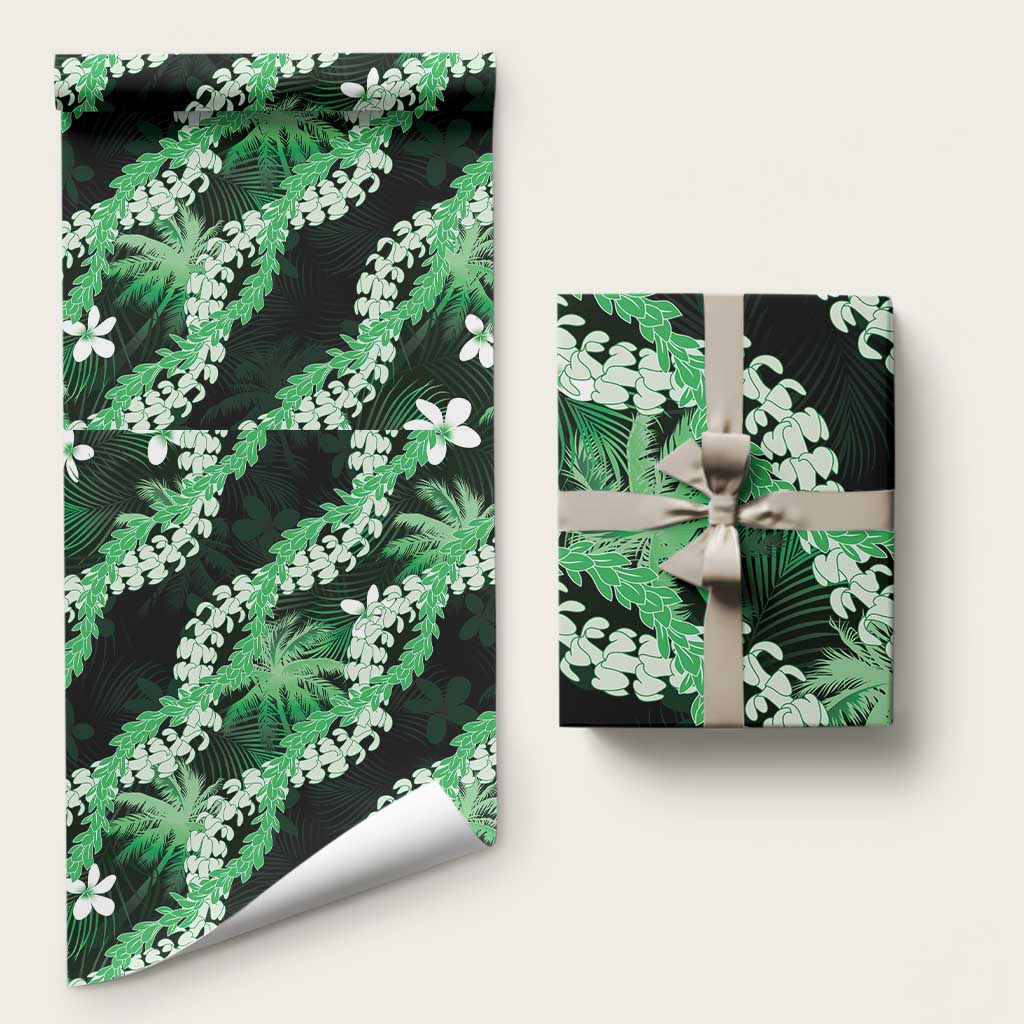 Puakenikeni Maile Lei Wrapping Paper Frangipani Green Tropical Leaves LT01 58" × 23" Green - Polynesian Pride